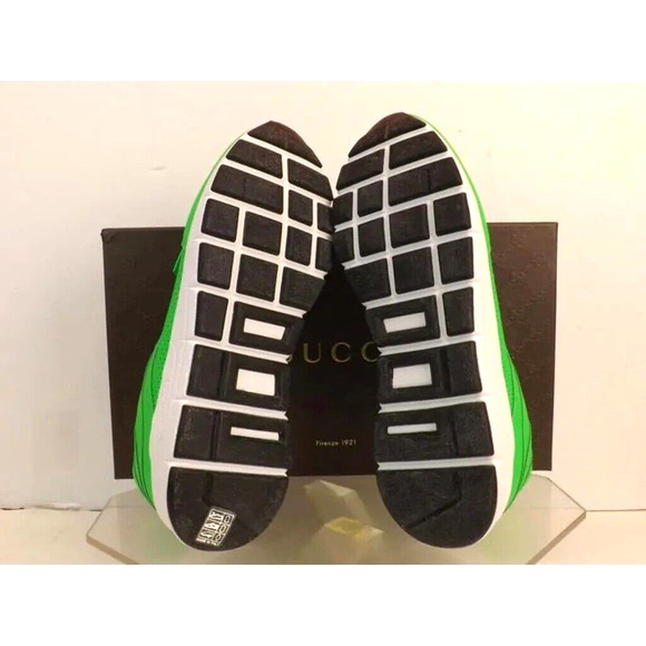 NIB GUCCI NEON GREEN LEATHER 369088 IPANEMA LOGO RUNNING SNEAKERS 7 US 8